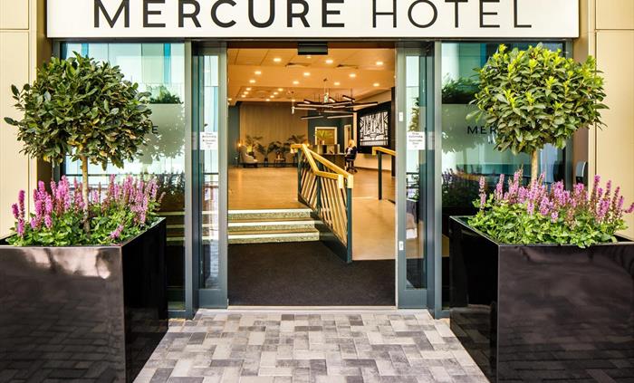 Hotel Entrance with flower pots
